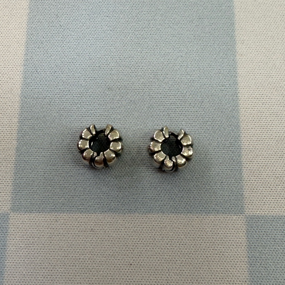 Two Pandora Authentic Ribbed Sterling Silver Clip Charm